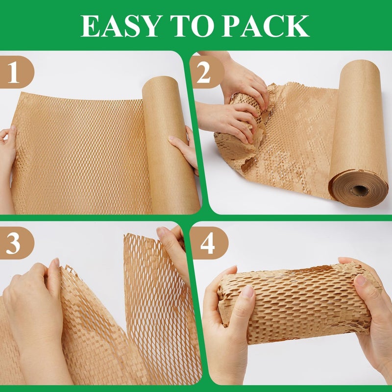 liirro Honeycomb Packing Paper Wrap 12"x60' Recycled Bubble Cushioning Wrap Roll Eco Friendly Shipping Boxes Moving Wrap Packing Supplies Material with 10 Fragile Sticker Labels - Image 4